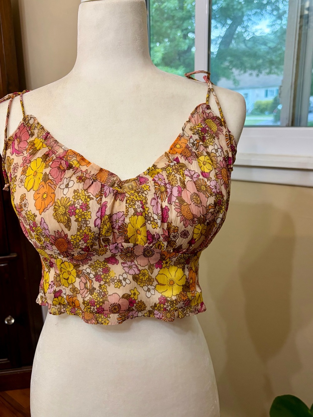 Patrons of Peace Floral Crop Cami in Pink, Yellow & Orange